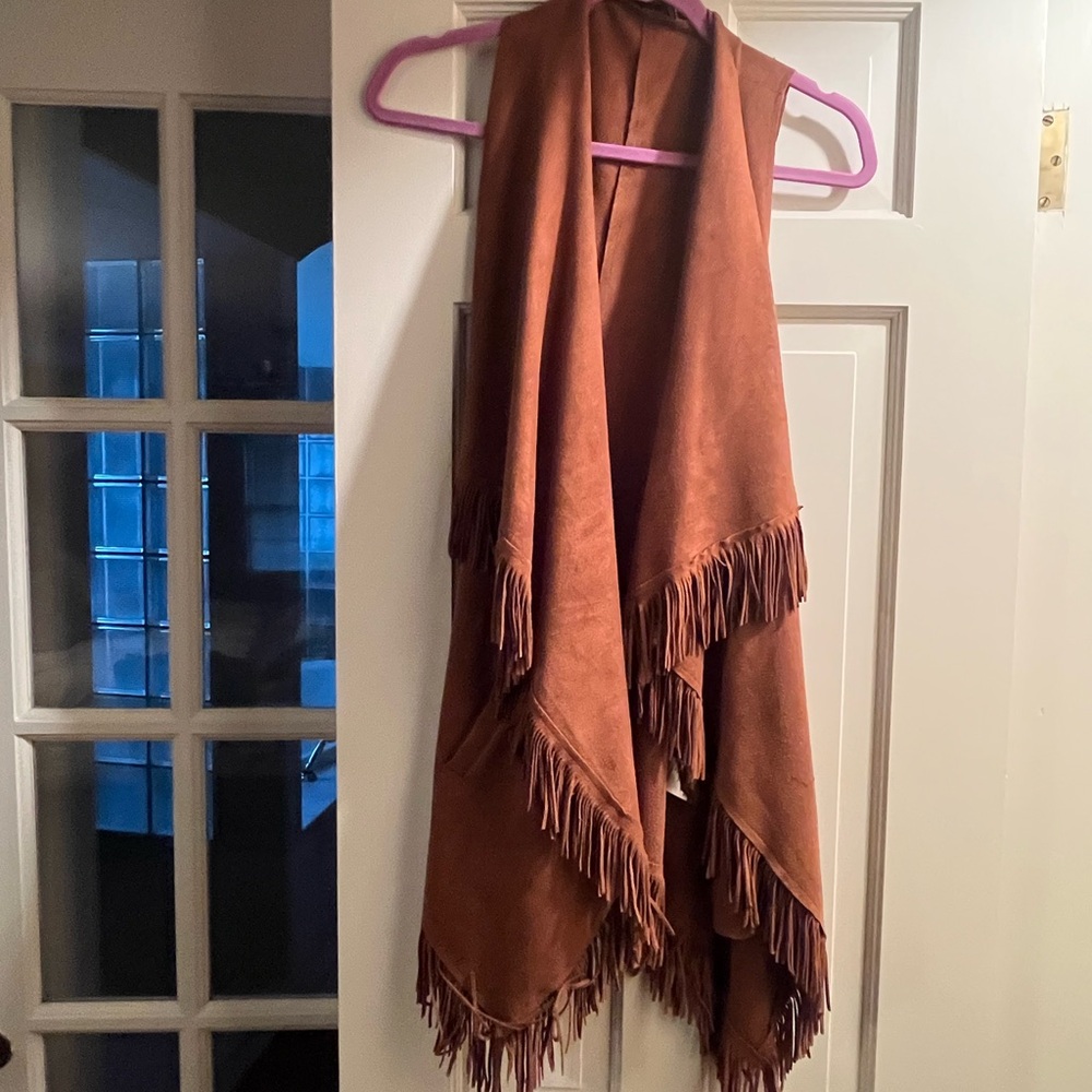 Faux suede fringe vest